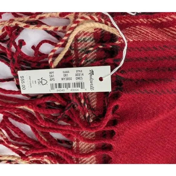 Madewell Red Tartan Plaid Cape Scarf Shawl Ruana - Picture 3 of 12